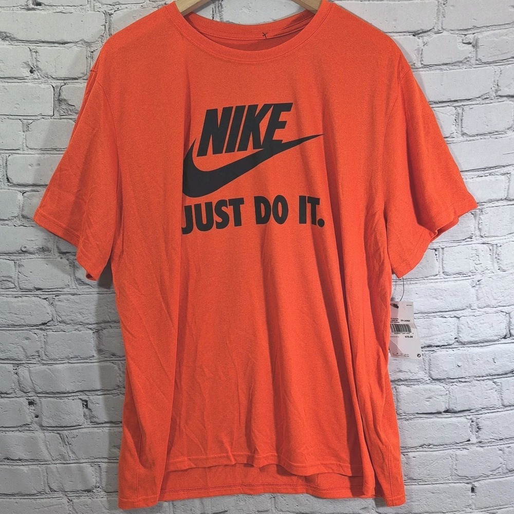 Nike Dri-Fit Just Do It T-Shirt Mens Size 2XL Brilliant Orange Black Letter New